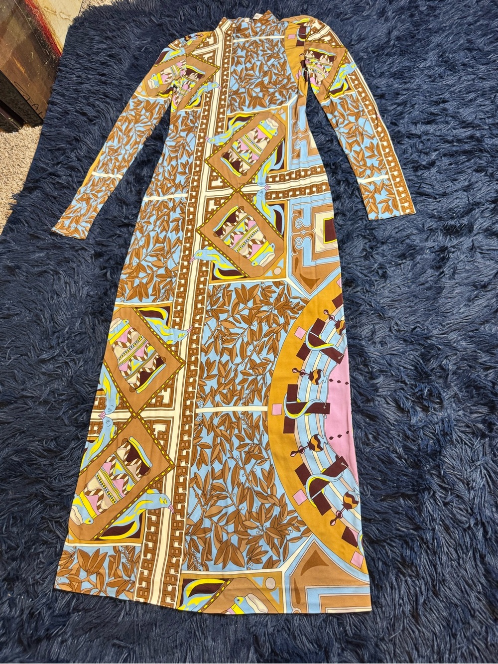 Tory Burch Geometric Garden Printed Mock-Neck Midi Dress. Size 2 - Picture 8 of 14